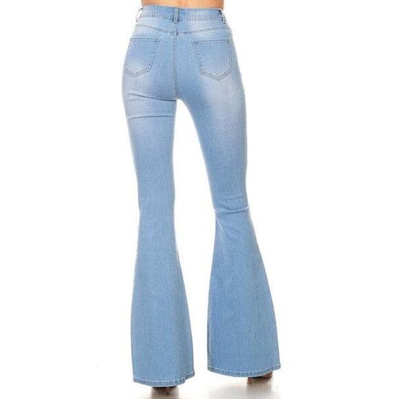 JC & JQ Bell Bottom Flare Stretch Blue Jean Boho Western High Rise XL GP3316 761 - Picture 3 of 11